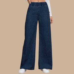 EUC SHEIN Dark Blue Wide Leg Jeans Size XL Elastic Waist 100% Cotton
